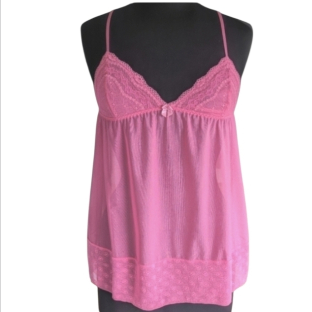 Y2K Victoria's Secret Angels Medium Pink Sheer Camisole Lace Stretchy Babydoll
